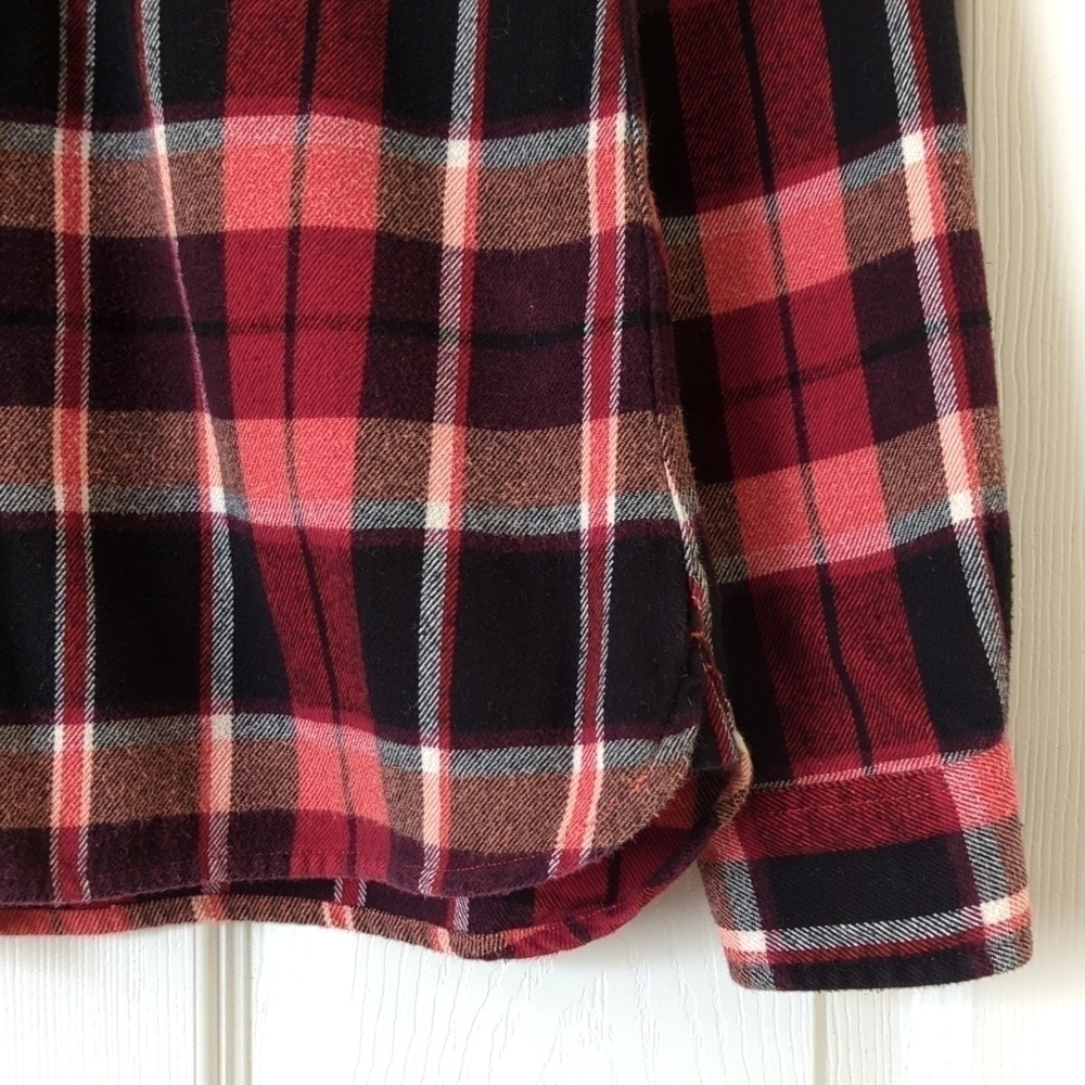 Woolrich Plaid Flannel Relaxed Fit Long Sleeve Button Down Shirt Red Burgundy S - Picture 11 of 14